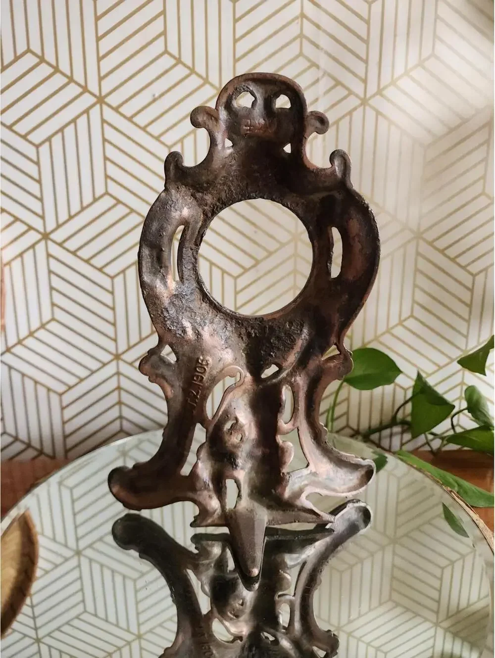 Antique 1906 Brass Cast Mantle Clock Case  Frame